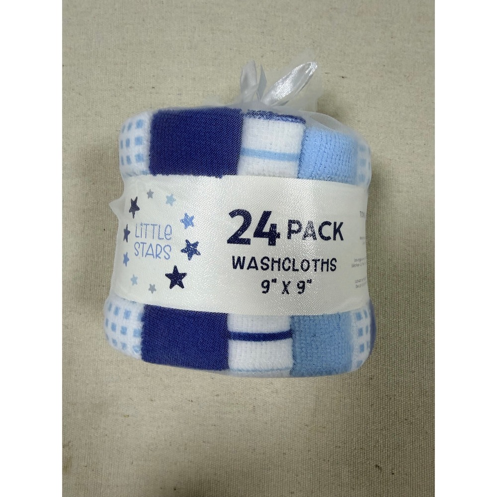 Little Stars 24 Pack Baby Washcloths Blue White Cars Stripes 9x9 WC24PK-010